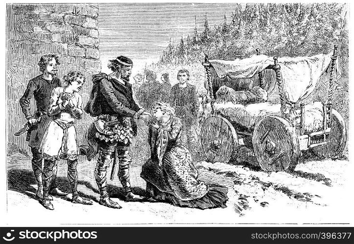 My father, she said, I'm your girl!, vintage engraved illustration.