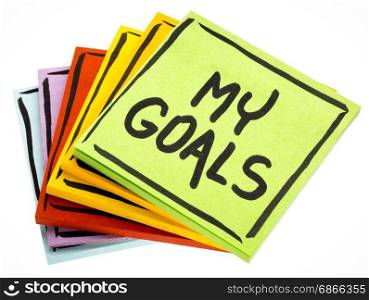 My goals - handwriting in black ink on an isolated sticky note