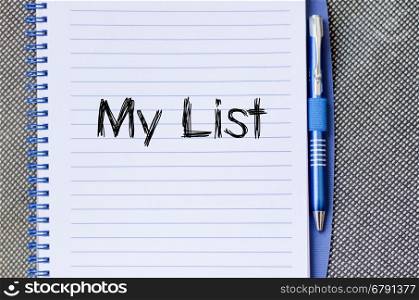 My list text concept write on notebook