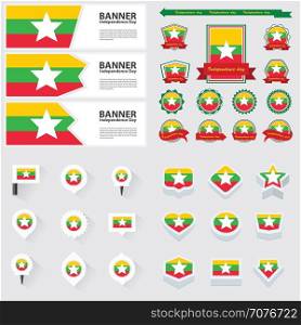 myanmar independence day, infographic, and label Set.