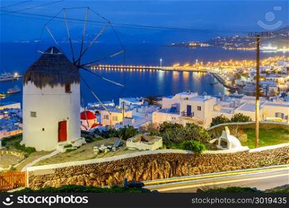 Mykonos. An old traditional windmill.. White windmill on a hill above the city Chora. Mykonos. Greece. Chora.
