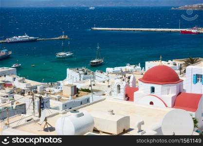 Mykonos town and The Old Port, Greece. Greek scenery