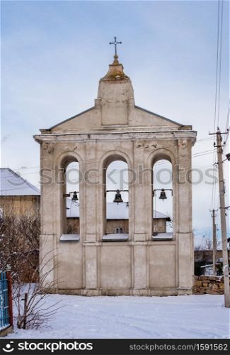 Mykulyntsi, Ukraine 01.06.2020. 18th century Baroque Trinity Church in Mykulyntsi village, Ternopil region of Ukraine, on a winter day. Baroque Trinity Church in Mykulyntsi, Ukraine