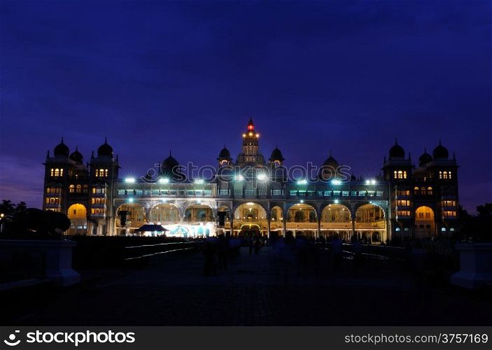 Mysore palace at full lights during Dussera Festival