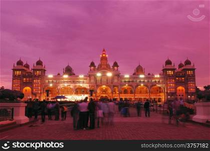 Mysore palace at full lights during Dussera Festival