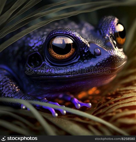 Mysterious blue frog. Tropical animal, fairytale wildlife character. Generated AI. Mysterious blue frog. Tropical animal, fairytale wildlife character. Generated AI.