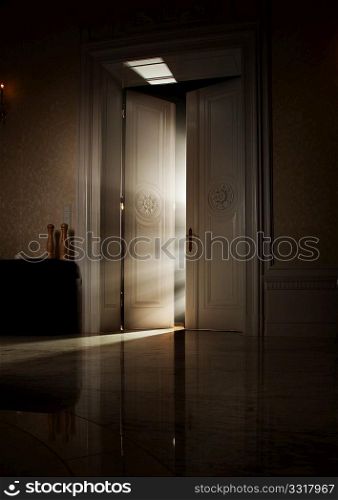 Mysterious rays of light behind door
