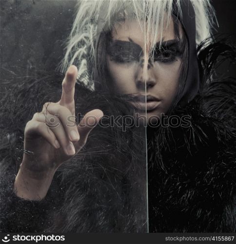 Mysterious woman pointing on something