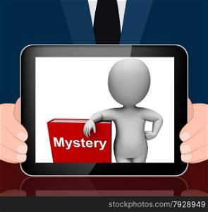 Mystery Book And Character Displaying Fiction Genre Or Puzzle To Solve