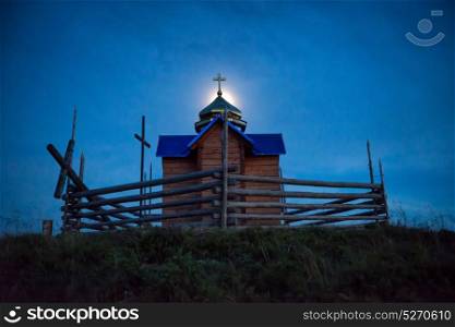 Mystery church over moon light at dark blue night