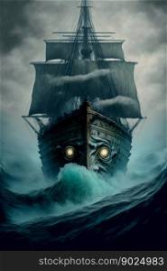 Mystic ship at ocean, Ghost ship at sea, Majestic ship with ancient design at endless water