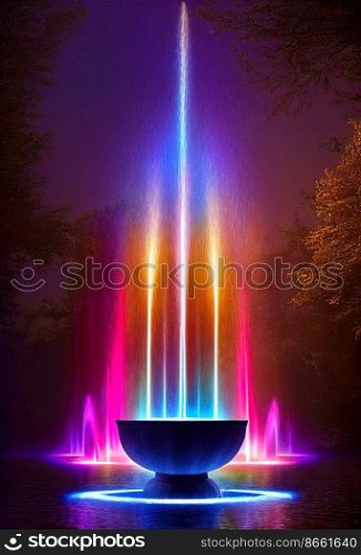Mystical colorful fountain 3d illustrated