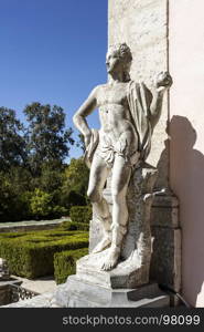 Mythological statue decorating the gardens of the Palace of Marques de Pombal in Oeiras, Portugal