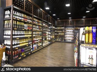 N 1 supermarket shelves with wine on Aprilh 06th 2011 in Chisinau.Moldova