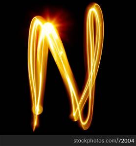 N - Created by light alphabet over black background