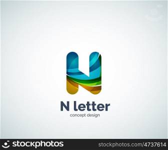 N letter business logo, modern abstract geometric elegant design. Created with waves