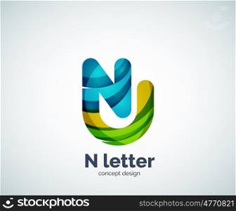 N letter business logo, modern abstract geometric elegant design. Created with waves