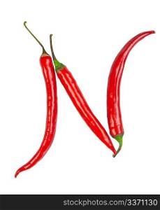 N letter made from chili, with clipping path