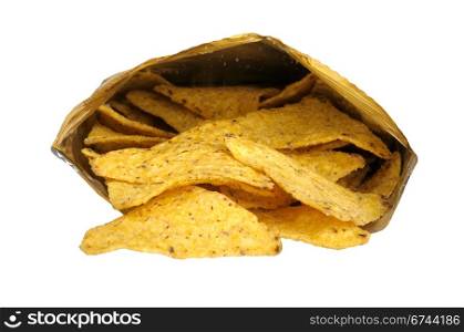 nachos corn chips in the package isolated on white background