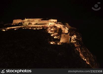 Nafplio Palamidi fortress in Peloponnese peninsula Greece, night scene. Nafplio Palamidi fortress in Peloponnese Greece.