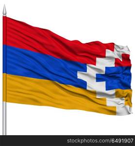 Nagorno Karabakh Flag on Flagpole , Flying in the Wind, Isolated on White Background