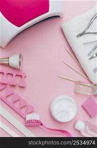 nail care accessory tools pink background