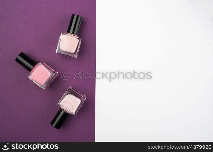 nail polish collection with copy space