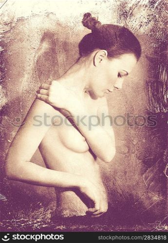 Naked Beauty. Grunge female portrait for your design