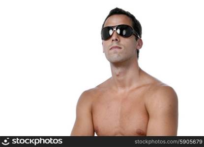 naked muscular male model with sun glasses