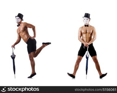 Naked muscular mime isolated on white