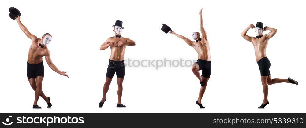 Naked muscular mime isolated on white