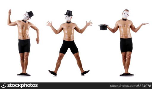 Naked muscular mime isolated on white