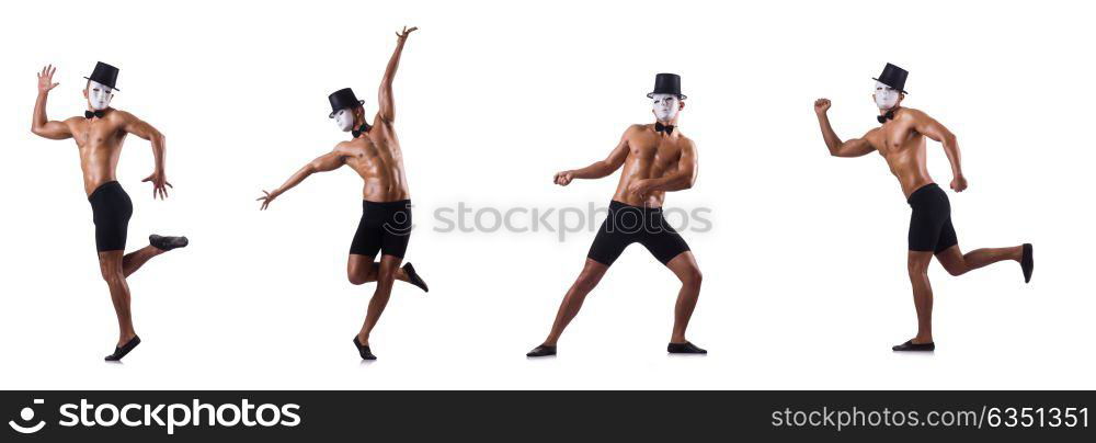 Naked muscular mime isolated on white