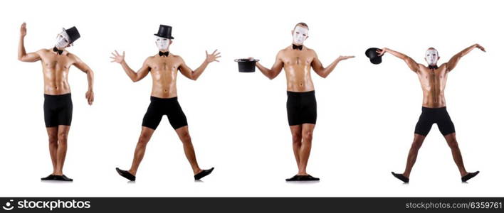 Naked muscular mime isolated on white