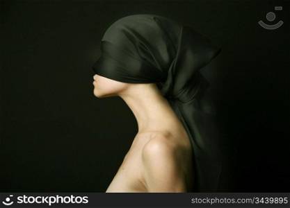 Naked (nude) woman with black bandage