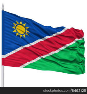 Namibia Flag on Flagpole , Flying in the Wind, Isolated on White Background