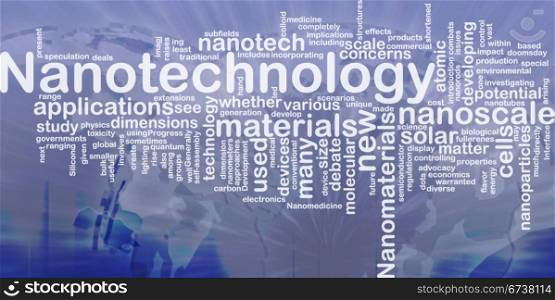 Nanotechnology background concept. Background concept wordcloud illustration of nanotechnology international