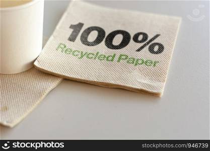 napkins made entirely of recycled paper. Eco sustainable napkin. Environmental protection. 100% recycled paper