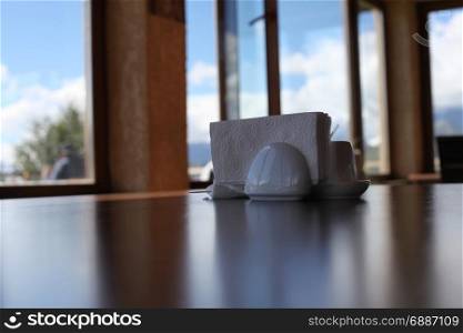 Napkins on a table in a cafe. Blur background