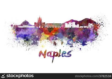 Naples skyline in watercolor splatters with clipping path. Naples skyline in watercolor