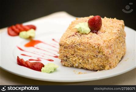 napoleon cake with strawberry and green cream
