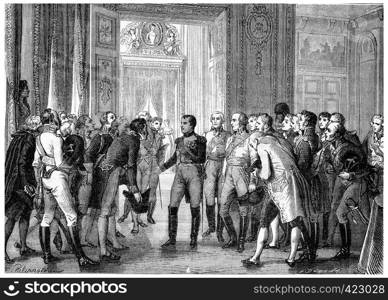 Napoleon in Dresden, vintage engraved illustration. History of France ? 1885 .