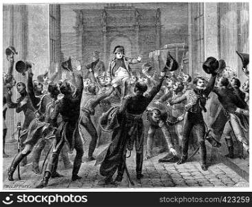 Napoleon returned to the Tuileries, March 20, 1815, vintage engraved illustration. History of France ? 1885.