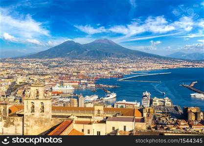 Napoli (Naples) and mount Vesuvius in the background at sunset in a summer day, Italy, Campania