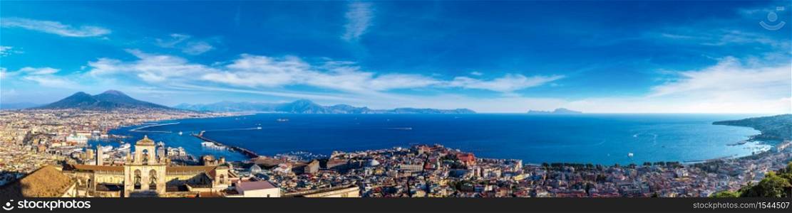 Napoli (Naples) and mount Vesuvius in the background at sunset in a summer day, Italy, Campania