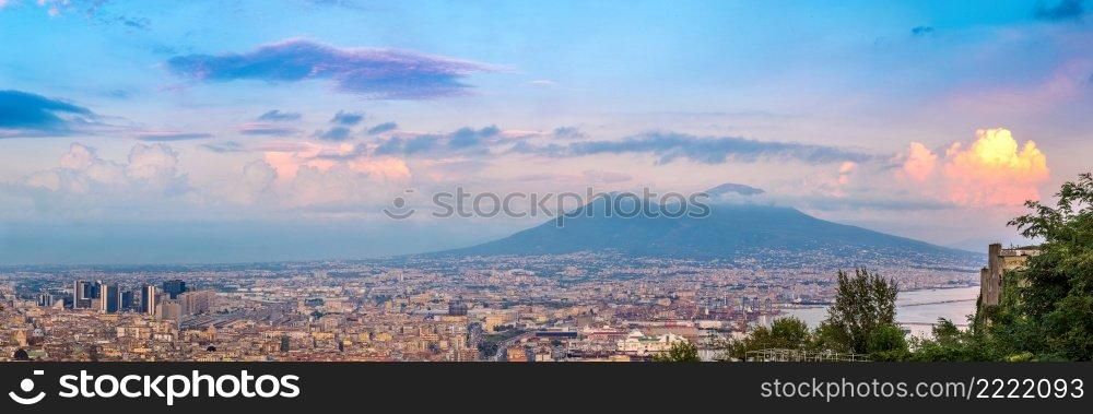 Napoli  Naples  and mount Vesuvius in the background at sunset in a summer day, Italy, C&ania