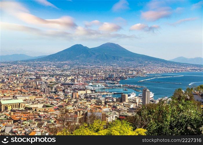Napoli  Naples  and mount Vesuvius in the background at sunset in a summer day, Italy, C&ania