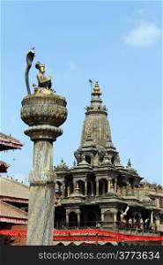 Narayan statue and temples in Durbar square in Patan, Nepal