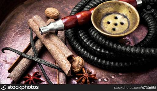 Nargile with spices. Smoking smoking shisha in east style with tobacco aroma of spices.
