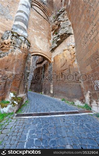 Narrow Alley in Medieval Castle Orvieto, Italy